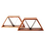 A PAIR OF CONTEMPORARY WOOD AND METAL SHELVES