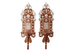 A PAIR OF SYRIAN MOTHER OF PEARL INLAID WALL BRACKETS