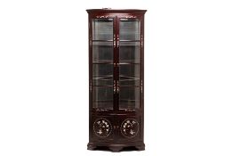 A MOTHER OF PEARL INLAID GLAZED CORNER DISPLAY CABINET