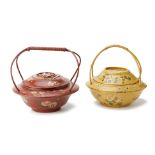 TWO CHINESE PAINTED WOOD BASKETS