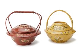 TWO CHINESE PAINTED WOOD BASKETS