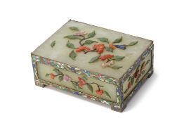 A CHINESE JADE, HARDSTONE AND ENAMEL TABLE BOX