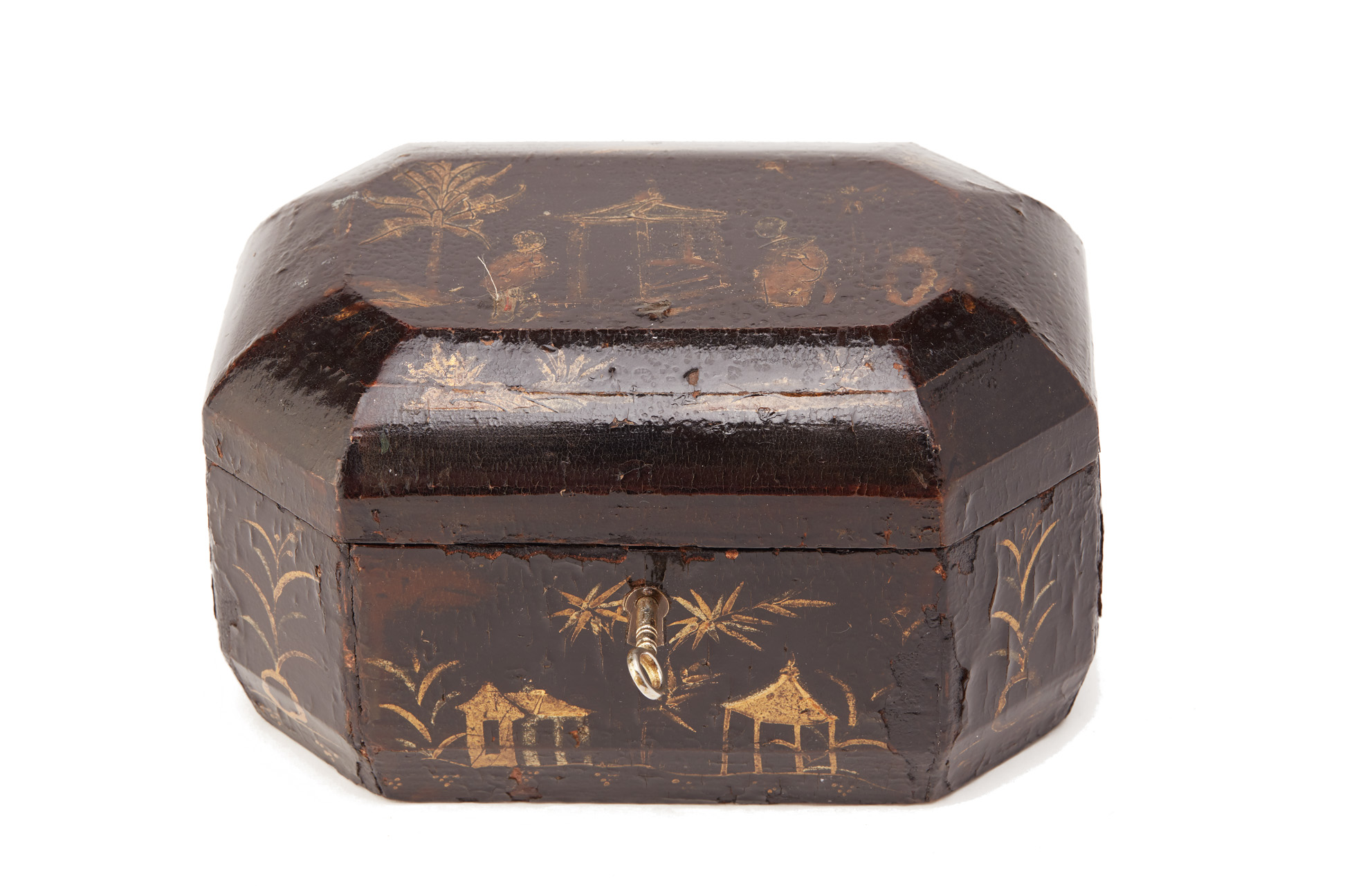 A CHINESE EXPORT BLACK LACQUER TEA CADDY - Image 2 of 2