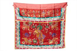 A CHINESE RED SILK ALTAR CLOTH