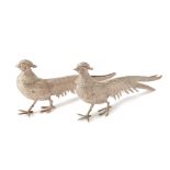 A PAIR OF SILVER PLATED MODELS OF PHEASANTS