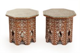 A PAIR OF SYRIAN MOTHER OF PEARL INLAID SIDE TABLES