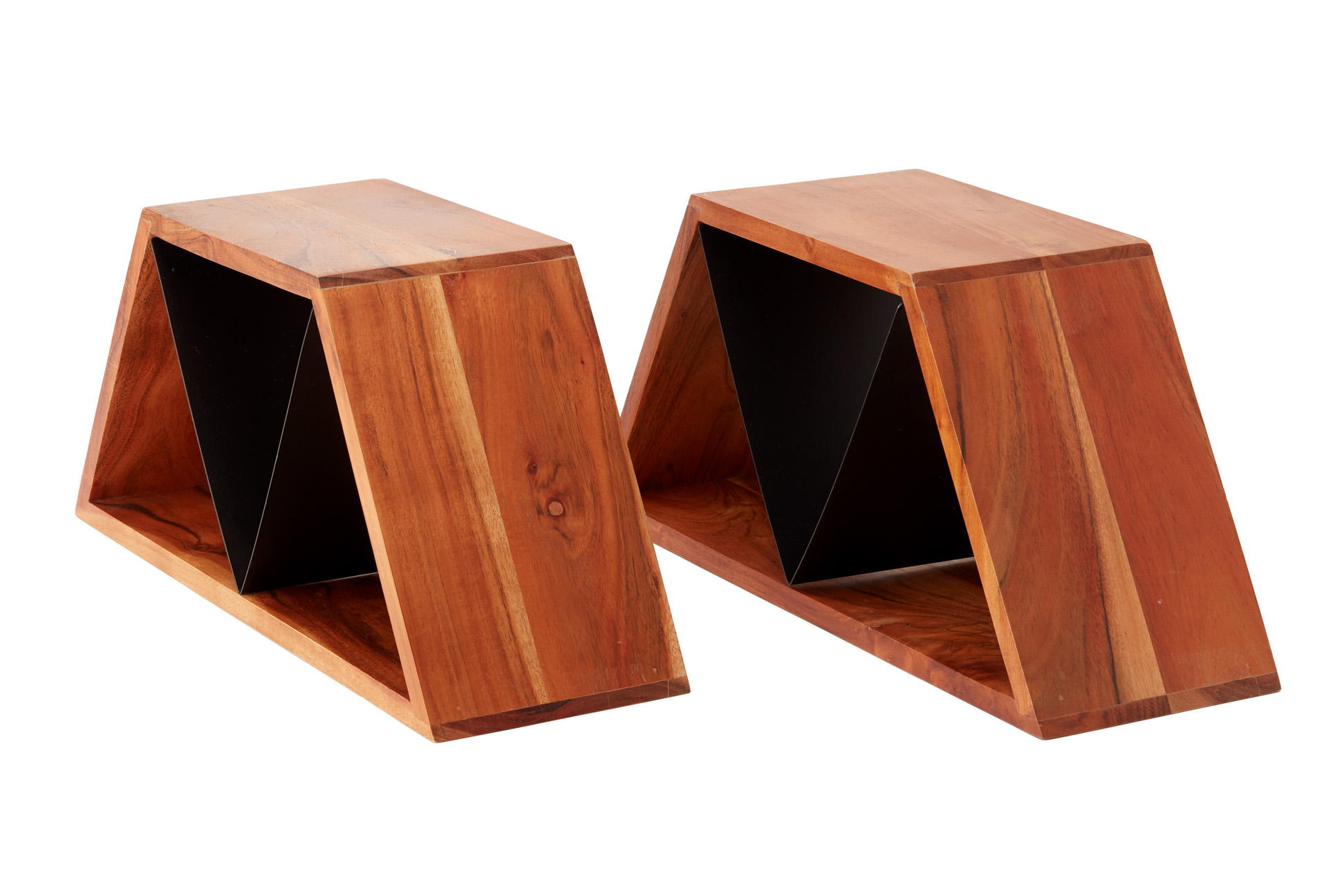 A PAIR OF CONTEMPORARY WOOD AND METAL SHELVES - Image 2 of 2