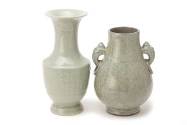 TWO CELADON GLAZED VASES