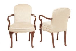 A PAIR OF GEORGE II STYLE OPEN ARMCHAIRS