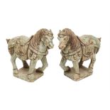 A PAIR OF LARGE CARVED JADE HORSES