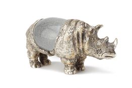 A SILVER PLATED MODEL OF A RHINO BY GABRIELLA CRESPI