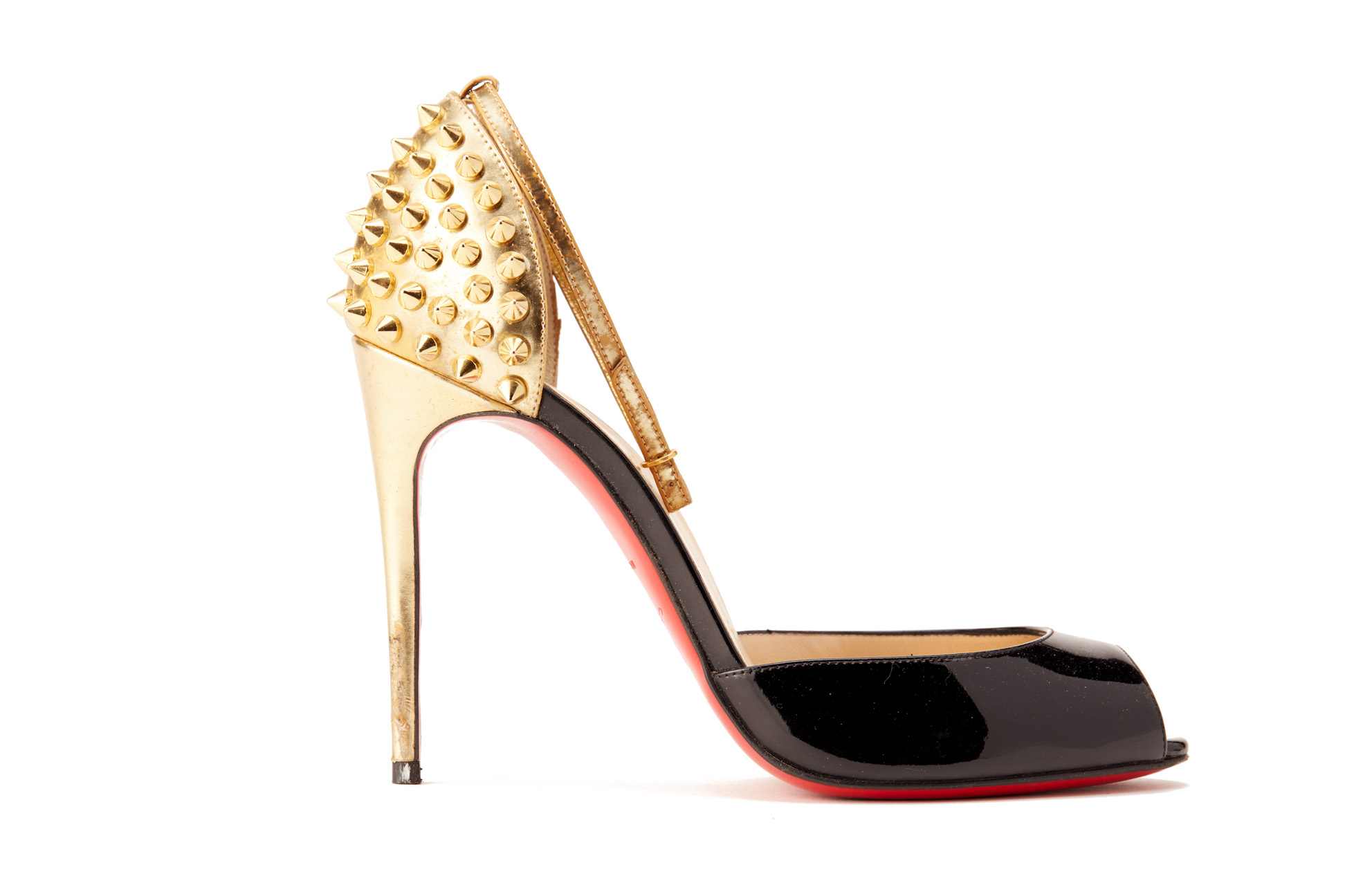 A PAIR OF CHRISTIAN LOUBOUTIN BLACK & GOLD HEELS EU 36 - Image 2 of 5