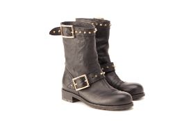 A PAIR OF JIMMY CHOO 'DASH' LEATHER STUDDED BOOTS EU 36