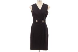 A GUCCI BLACK WRAP DRESS WITH SILVER TONE BUCKLES