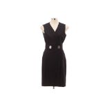 A GUCCI BLACK WRAP DRESS WITH SILVER TONE BUCKLES