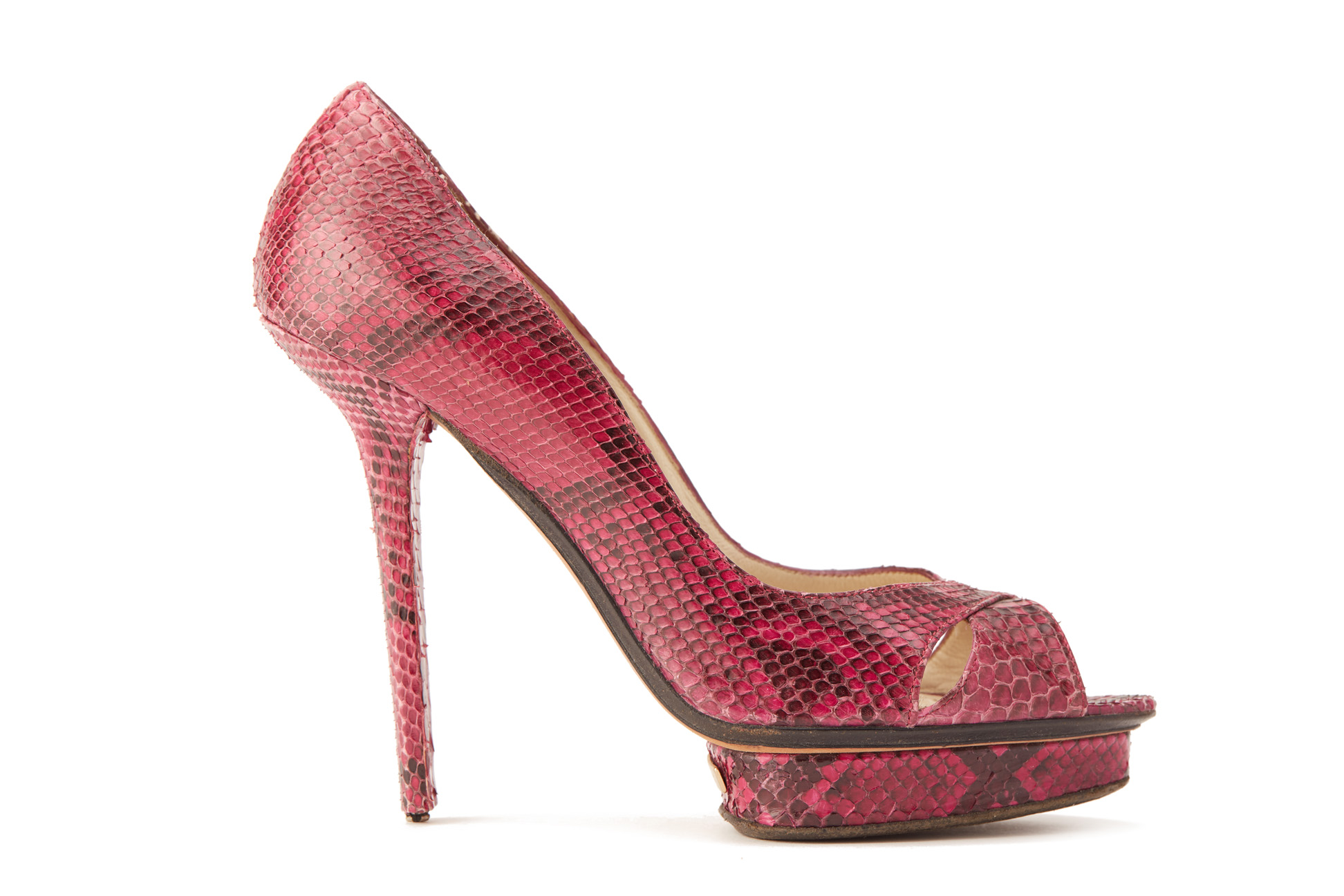 A PAIR OF BALDAN SNAKESKIN PEEP-TOE HEELS EU 35.5 - Image 2 of 3