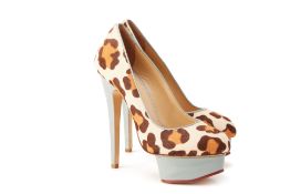 A PAIR OF CHARLOTTE OLYMPIA LEOPARD PRINT 'DOLLY' HEELS EU36