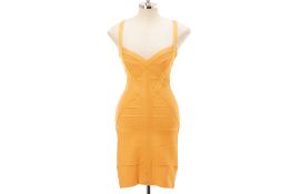 A HERVÉ LEGER ORANGE BANDAGE BODYCON DRESS