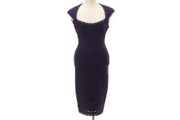 A HERVÉ LEGER NAVY BLUE BANDAGE BODYCON DRESS