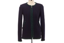 A CHANEL NAVY BLUE & TEAL WOOL JACKET