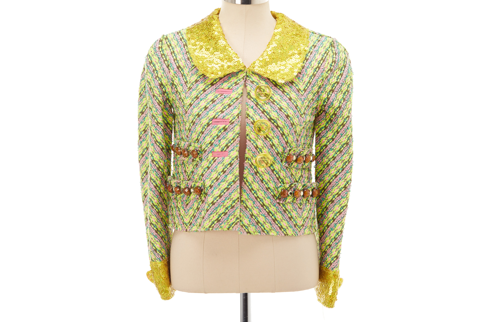 A MARC JACOBS MULTICOLOURED & YELLOW SEQUIN TWEED JACKET
