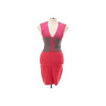 A HERVÉ LEGER PINK, PURPLE & GREY BANDAGE BODYCON DRESS