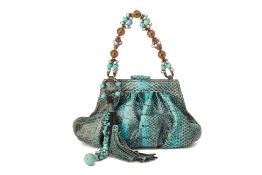 A KINJI TURQUOISE & BLACK SNAKESKIN CLUTCH