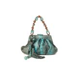 A KINJI TURQUOISE & BLACK SNAKESKIN CLUTCH