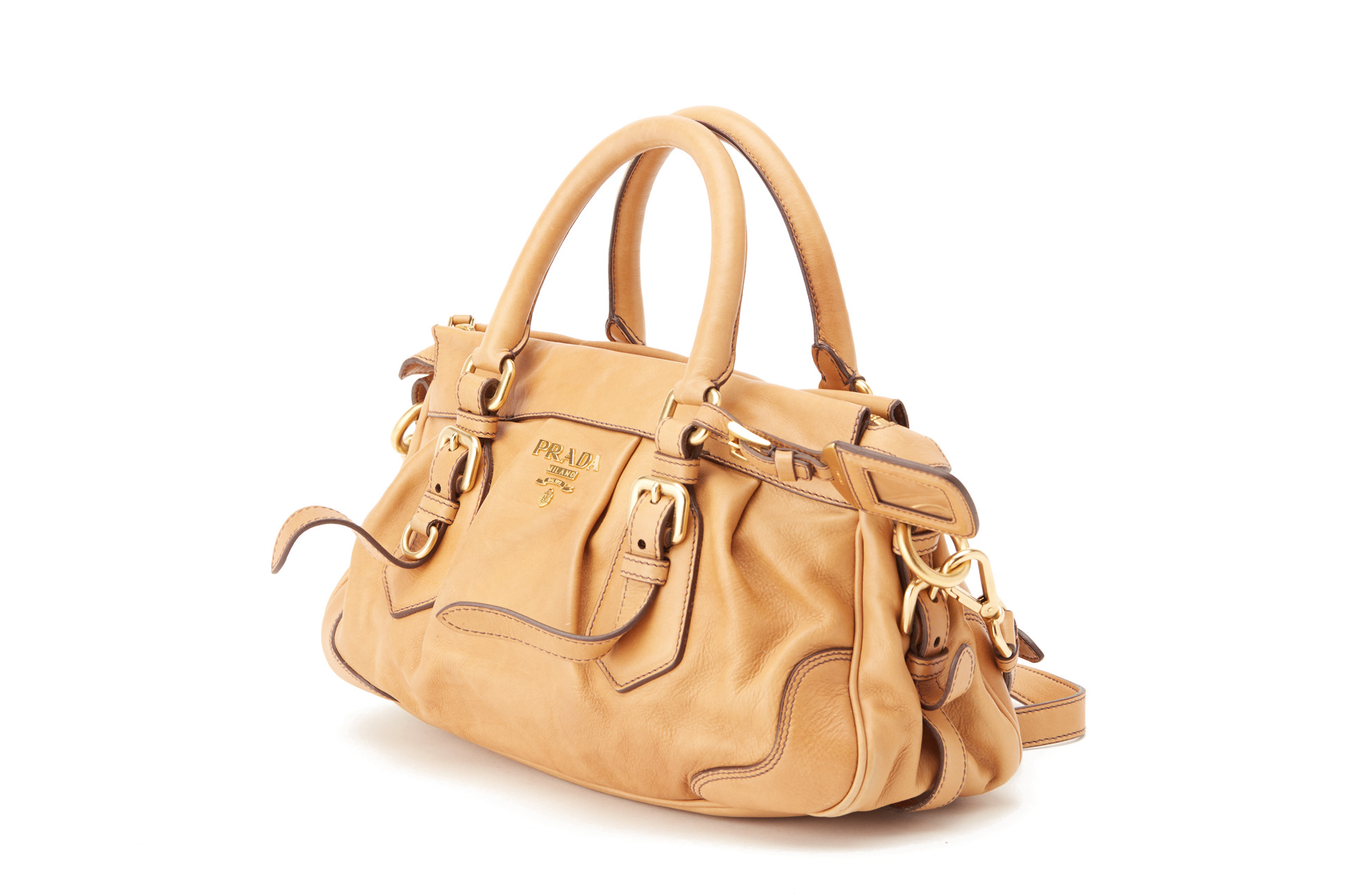 A PRADA LIGHT BROWN LEATHER HANDBAG - Image 2 of 5