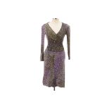 A MISSONI GREEN & PURPLE PRINTED WOOL DRESS