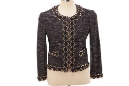 A MOSCHINO BLACK EMBELLISHED TWEED JACKET