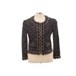 A MOSCHINO BLACK EMBELLISHED TWEED JACKET