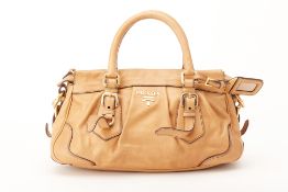 A PRADA LIGHT BROWN LEATHER HANDBAG