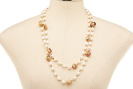 A PEARL & COLOURED GEM NECKLACE