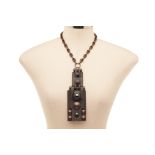 A LANVIN LEATHER & BLACK GEM PENDANT NECKLACE