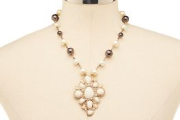 A CHANEL FAUX PEARL & BLACK BEAD NECKLACE