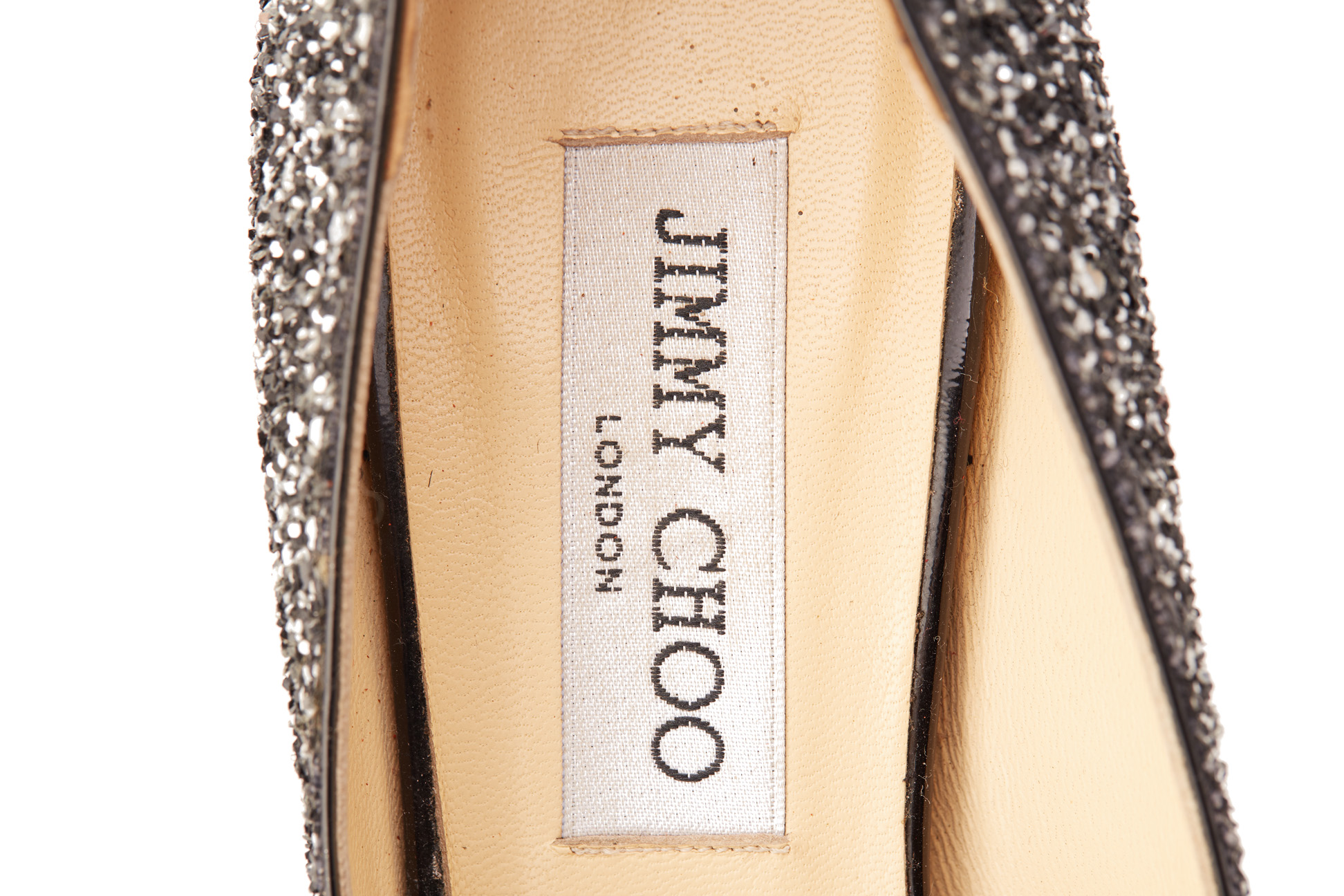 A PAIR OF JIMMY CHOO SILVER SPARKLY HEELS EU 36 - Image 3 of 3