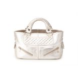 A CELINE SILVERTONE LEATHER HANDBAG