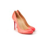 A PAIR OF CHRISTIAN LOUBOUTIN PINK LEATHER HEELS EU 35.5