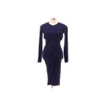A CARVEN LONG SLEEVED NAVY BLUE RUSCHED DRESS