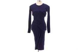 A CARVEN LONG SLEEVED NAVY BLUE RUSCHED DRESS