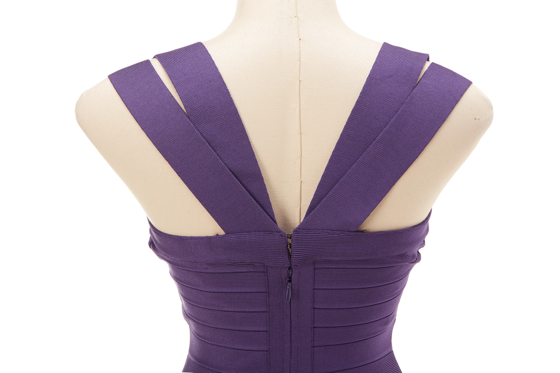 A HERVÉ LEGER PURPLE BANDAGE BODYCON DRESS - Image 3 of 3