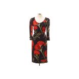 A DOLCE & GABBANA BLACK LONG SLEEVED FLORAL PRINTED DRESS