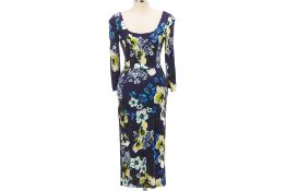 AN ERDEM LONG SLEEVED BLUE FLORAL DRESS