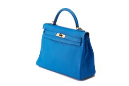 A HERMES KELLY 28 RETOURNE HANDBAG IN BLEU HYDRA, 2012