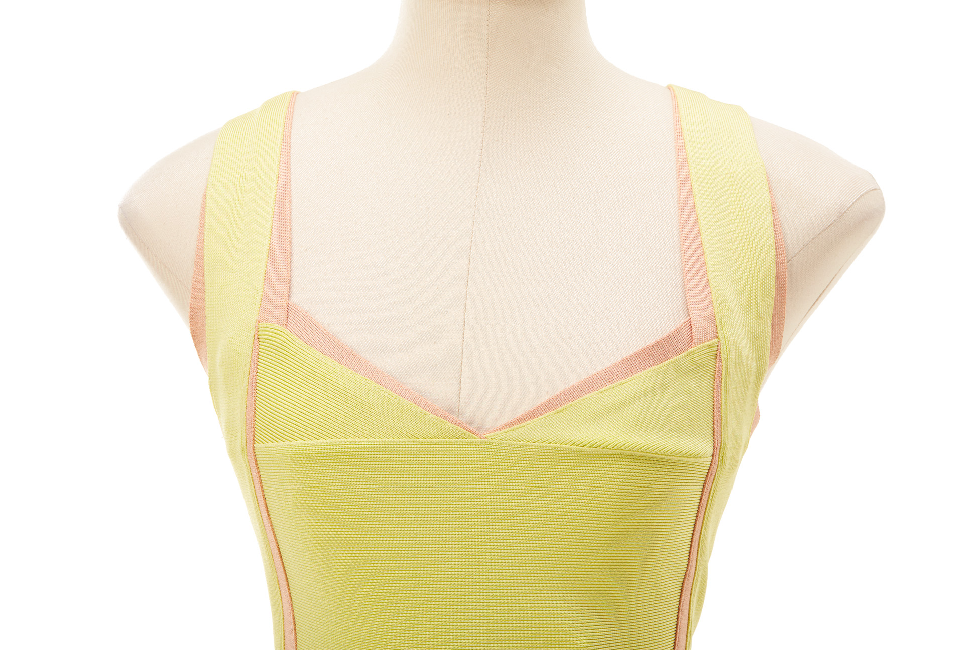 A HERVÉ LEGER YELLOW & BEIGE BANDAGE BODYCON DRESS - Image 2 of 2