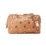 A PRADA BROWN DIAMANTÉ EMBELLISHED LEATHER HANDBAG