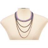 A VENESSA ARIGAZA LILAC & METAL MULTI-STRANDS NECKLACE