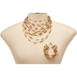 A JEAN ANDRE GOLD COLOURED BEADED NECKLACE & BRACELET