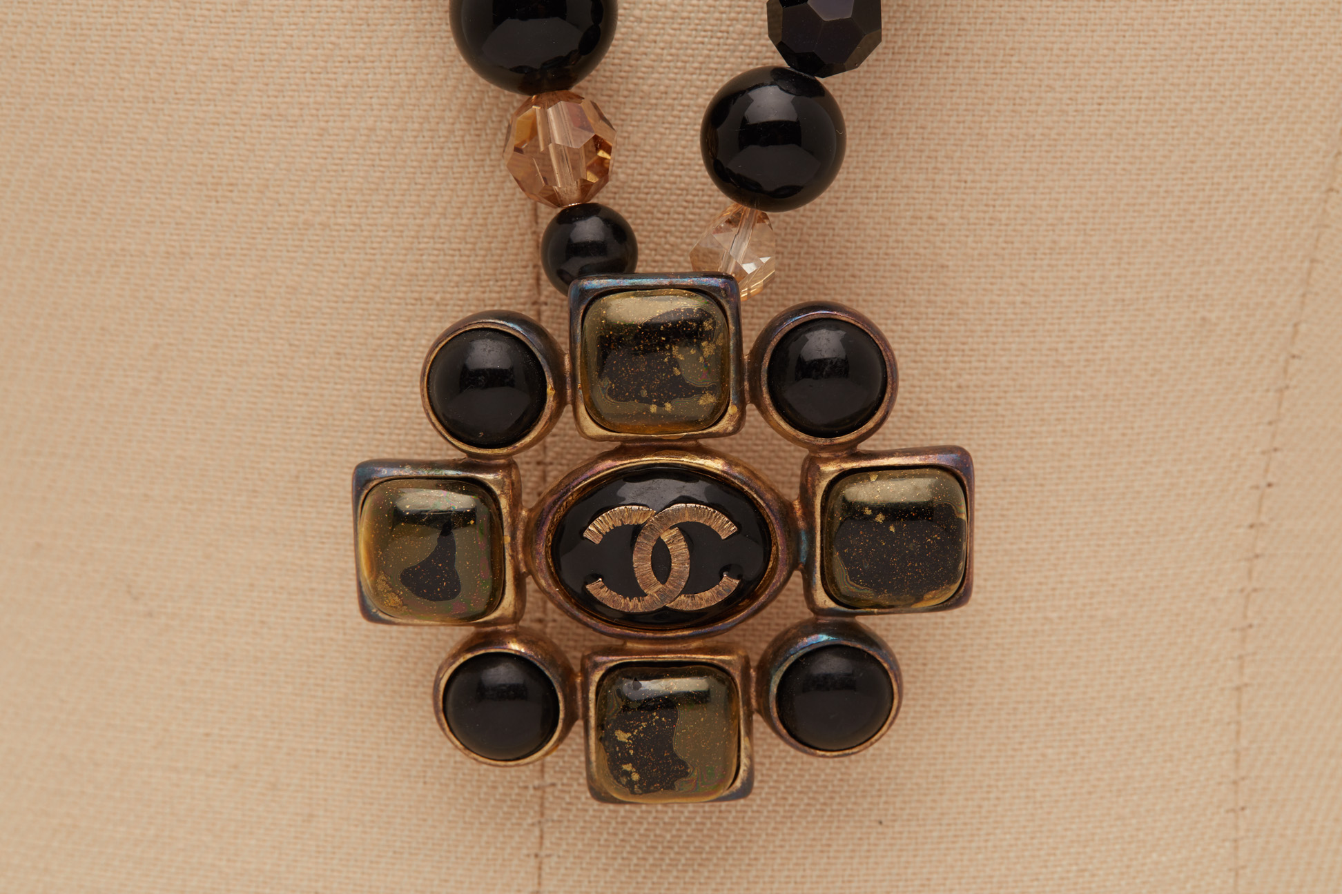 A CHANEL BLACK BEAD NECKLACE - Image 2 of 3